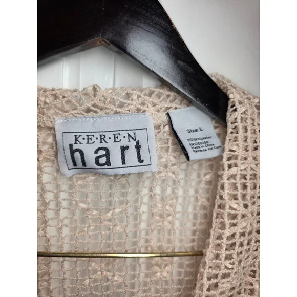 Boho Coastal Cowgirl Crochet Vest Festival Layering Beige L - Picture 5 of 7